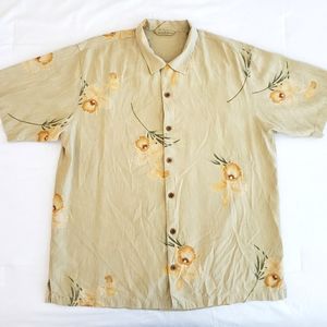 TOMMY BAHAMA Men's SS Hawaiian Button Down Shirt (L) Lt Yellow w/ Flowers